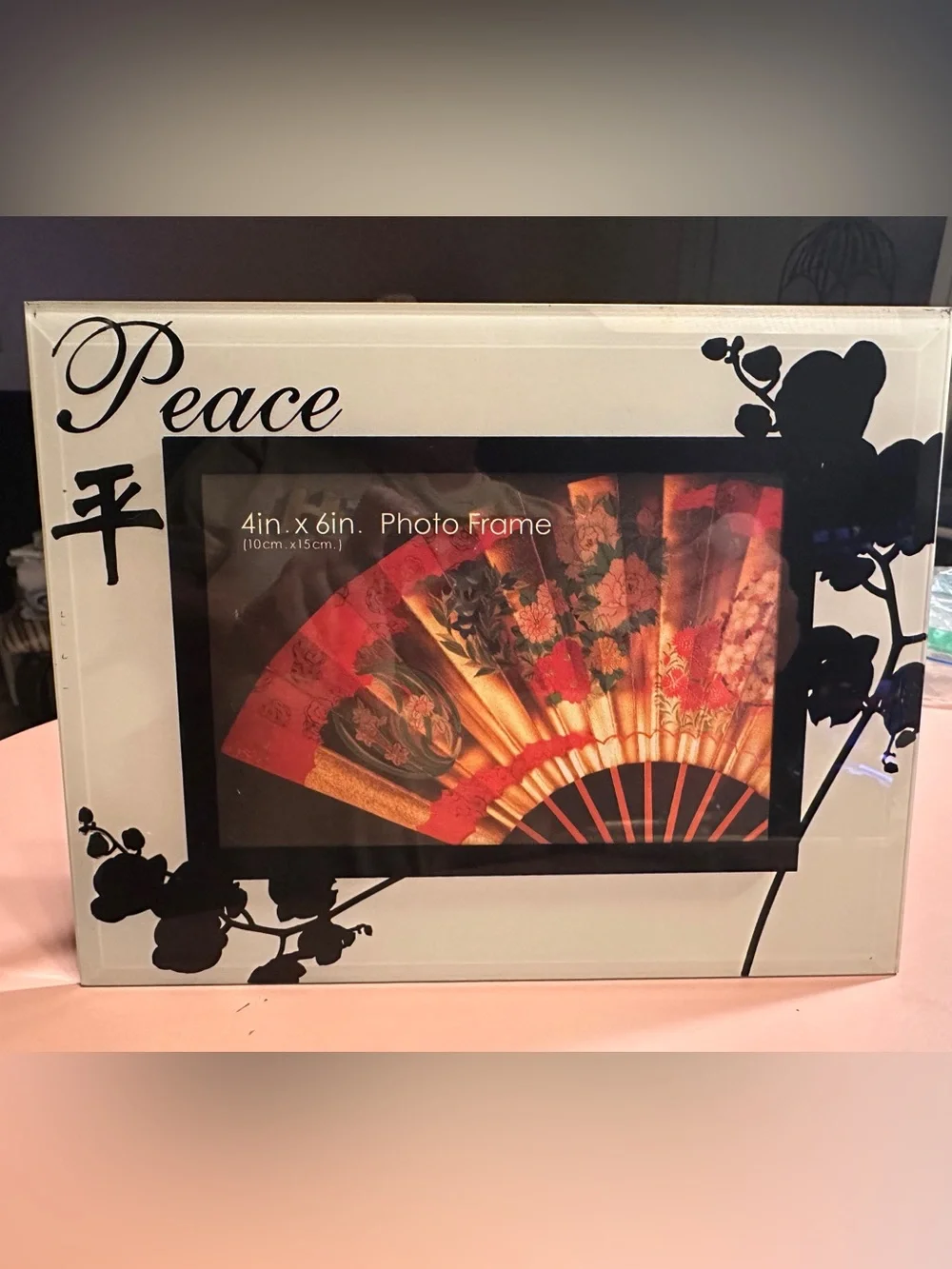 Peace Floral Glass Photo Frame with black accents